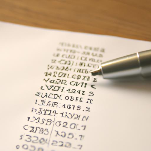 Một loạt các số và phép tính được viết trên tờ giấy với một cây bút cạnh đó.