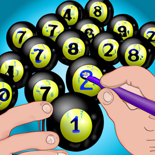Minh họa người sử dụng kính lúp để kiểm tra một nhóm quả bóng đề, với các số 4, 7, 12, 22 và 31 được nhấn mạnh.