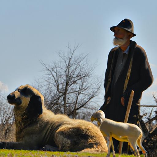 Người chăn cừu bảo vệ đàn cừu với chú chó đồng hành trung thành