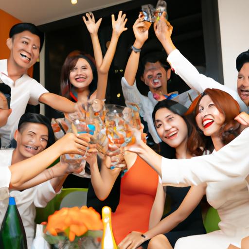 Nhóm bạn bè tổ chức mừng chiến thắng tại Soi Cầu Bình Định Win2888 với chai rượu sâm banh.