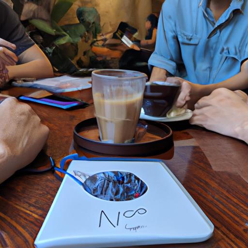 Một nhóm người thảo luận về phương pháp 'soi cầu miền nam 666' tại quán cà phê.