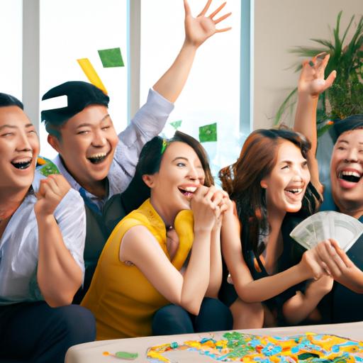 Nhóm bạn hân hoan ăn mừng sau khi trúng số nhờ dùng Soi cầu Khánh Hòa Wap.